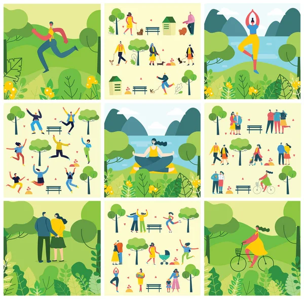 Mensen Het Park Gewoon Vectorillustratie — Stockvector