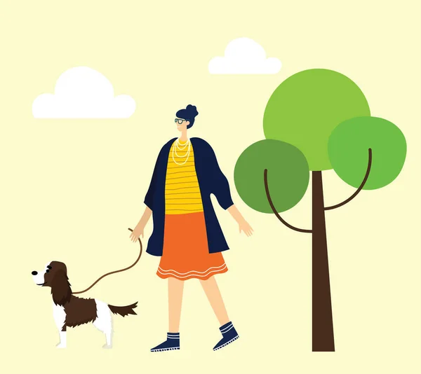 Mujer Con Mascota Ilustración Vectorial Simple — Vector de stock