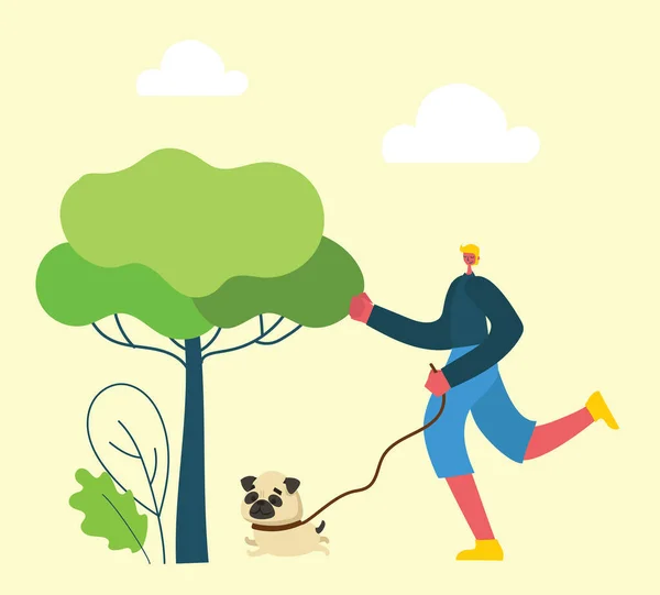 Homme Avec Animal Compagnie Illustration Vectorielle Simple — Image vectorielle