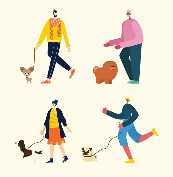 Personas Con Mascotas Conjunto Simplemente Vector Ilustración — Archivo Imágenes Vectoriales