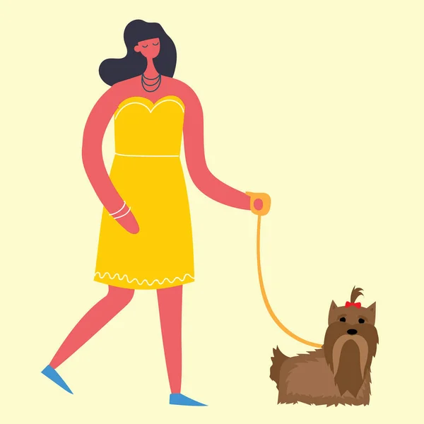 Donna Con Animale Domestico Semplicemente Illustrazione Vettoriale — Vettoriale Stock