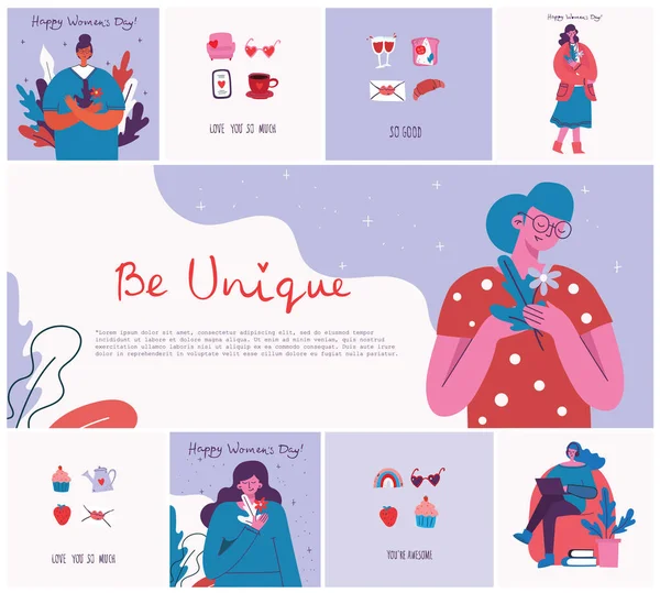 Mujeres Con Citas Inspiradoras Simplemente Ilustración Vectorial — Vector de stock