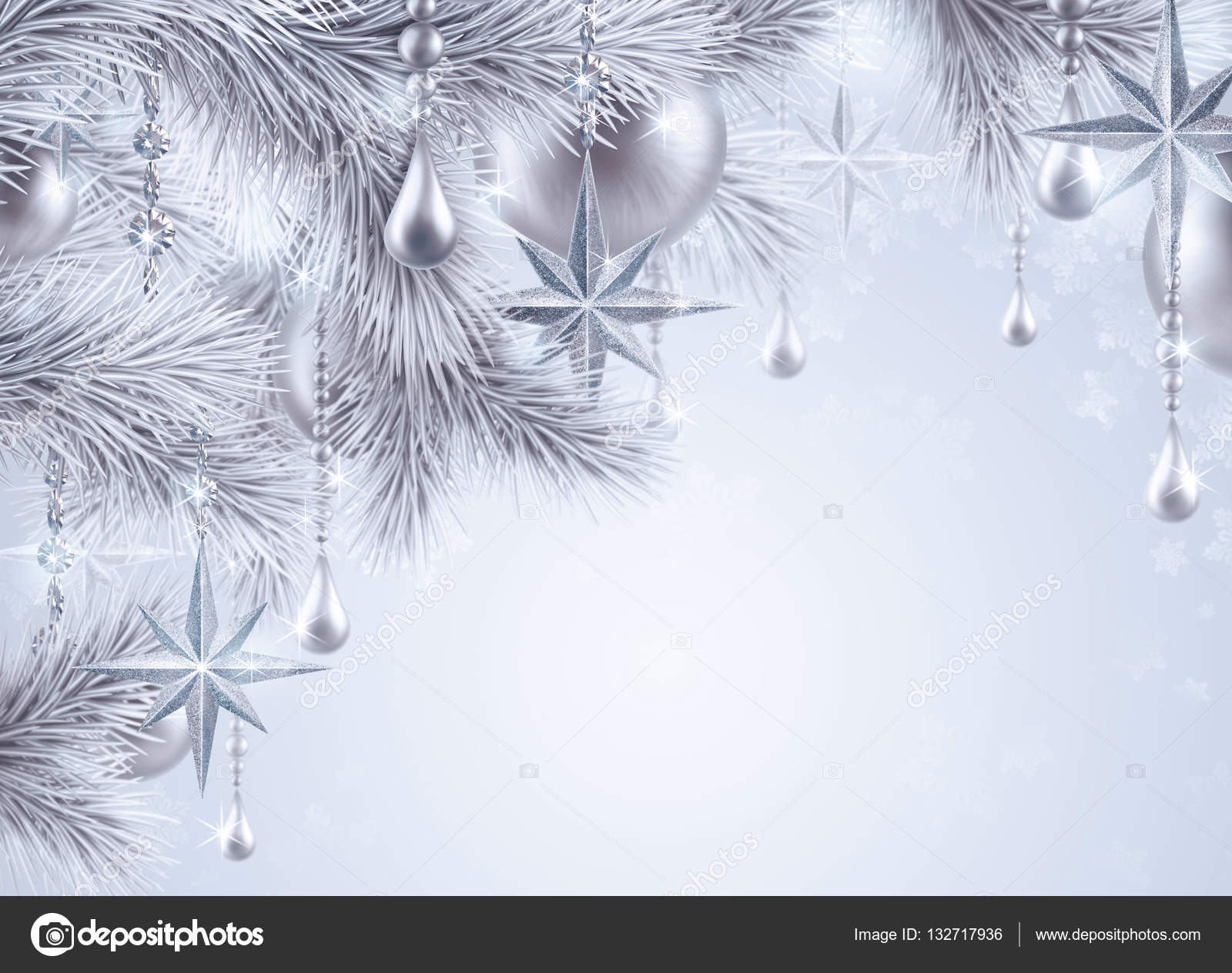 Silver christmas tree ornaments — Stock Photo © 132717936