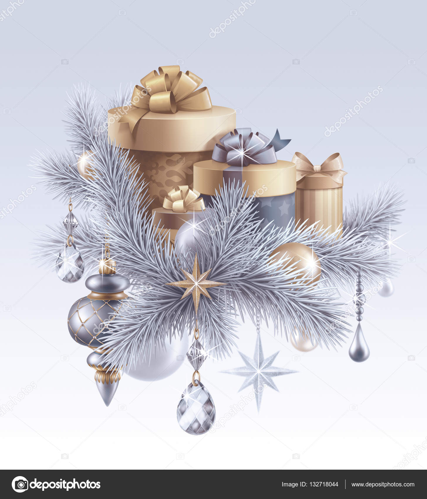 Silver christmas tree ornaments Stock Photo by 132718044