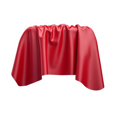 3D render, dijital illüstrasyon, soyut katlanmış kırmızı kumaş, katlanmış kumaş, uçan, kumaş kıvrımları, ipeksi kapak