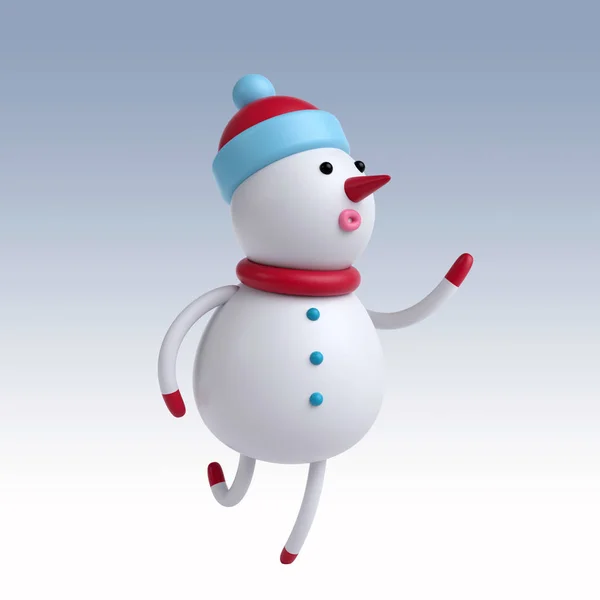 Lindo muñeco de nieve de dibujos animados corriendo — Foto de Stock