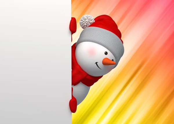 Счастливый снеговик с бланковой карточкой — стоковое фото