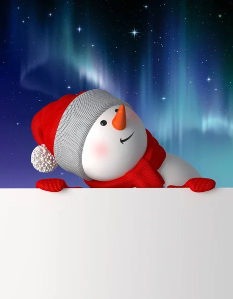 Happy snowman holding blank card — Stock Photo, Image