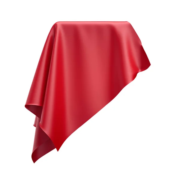 3d render, ilustración digital, tela roja plegada abstracta, textil doblado, volando, pliegues de tela, cubierta sedosa — Foto de Stock