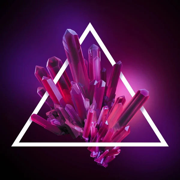 3D render, digital illustration, abstrakt kristaller i triangel ram — Stockfoto