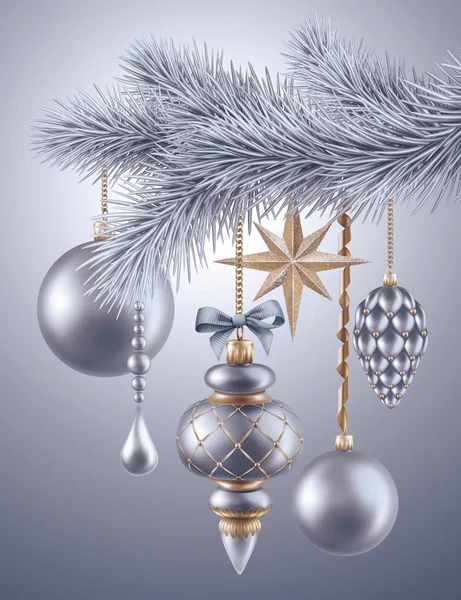 Silver christmas tree ornaments — Stock Photo, Image