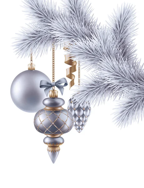 Silver christmas tree ornaments — Stock Photo, Image