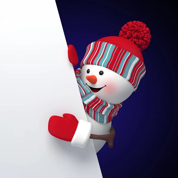 Mutlu kardan adam holding boş kartı — Stok fotoğraf