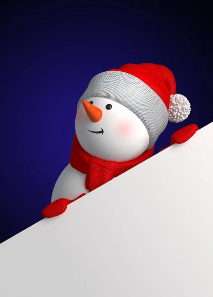 happy snowman holding blank card