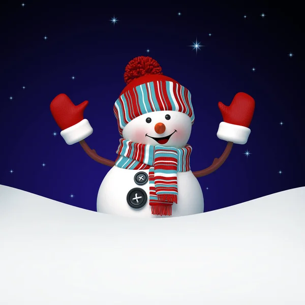 Happy snowman holding blank card — Stock Photo, Image