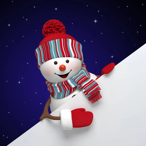 Happy snowman holding blank card — Stock Photo, Image