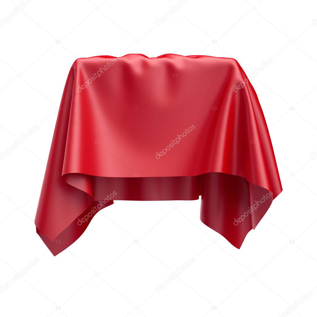 3d render, digital illustration, abstract folded red cloth, folded textile, flying, fabric folds, silky cover