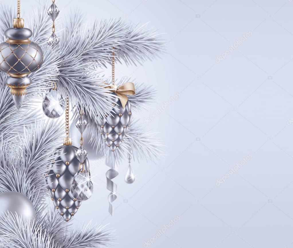 Silver christmas tree ornaments — Stock Photo © 132717952