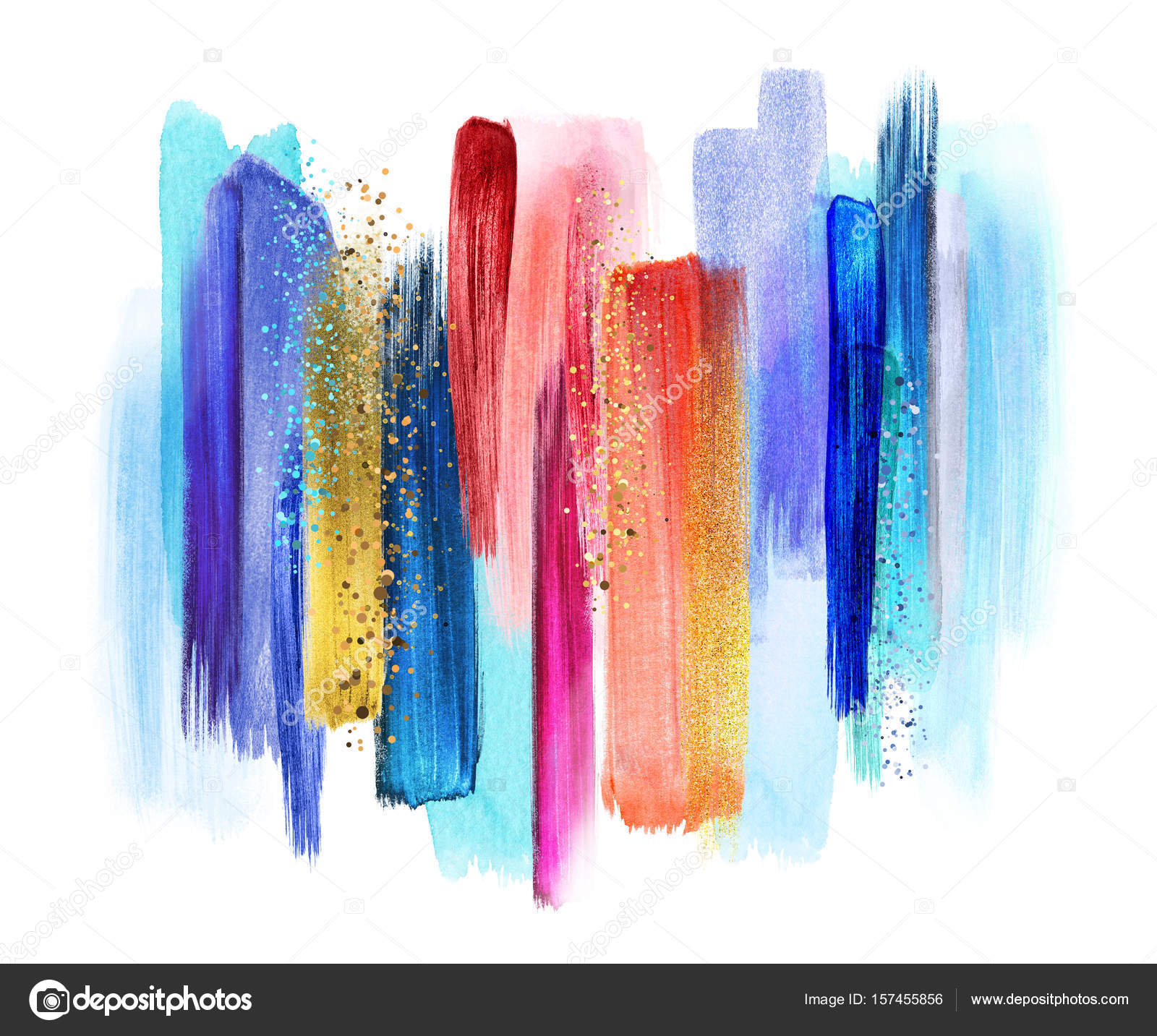 흰색 배경, 페인트 얼룩, 빨간색 파란색 팔레트 견본, 현대 벽 예술에 고립 된 추상 수채화 브러시 스트로크 스톡 일러스트레이션 [©  AUTHOR_NAME] #157455856, image size:1600x1433