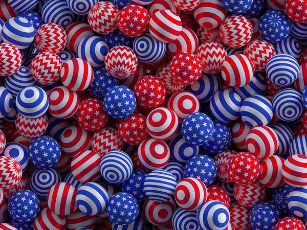 3d render, ilustración digital, fondo abstracto, día de la independencia de EE.UU., 4 de julio, patrón patriótico, bolas blancas azules rojas —  Fotos de Stock
