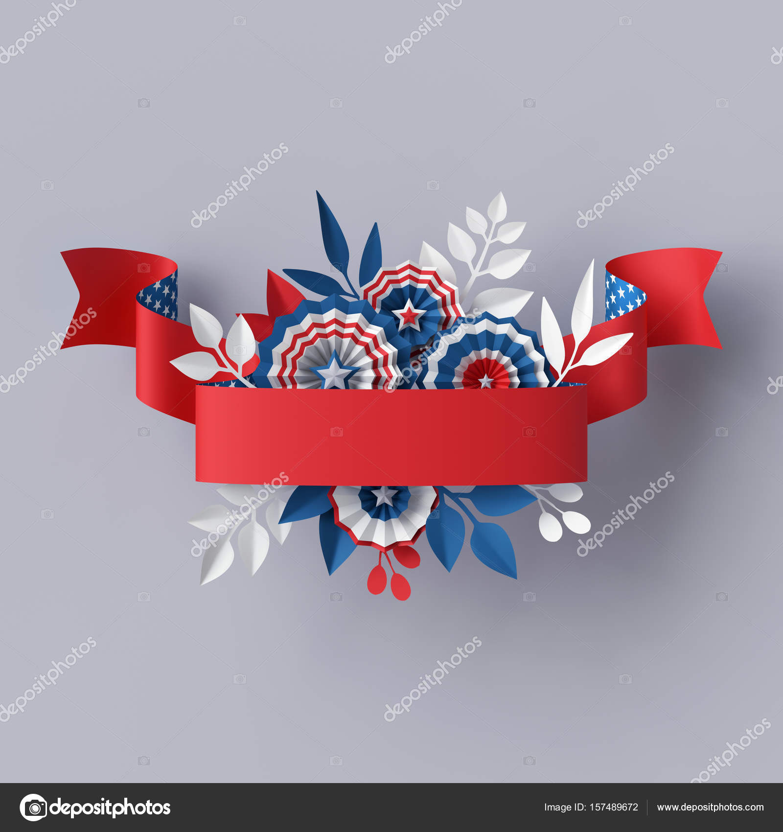 Download 3d Render Abstract Red Blue Paper Flowers Red Ribbon Design El Stock Photo Image By C Wacomka 157489672