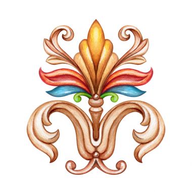sulu boya resim, fleur de lis, acanthus, dekoratif unsur, vintage süsleme küçük resim