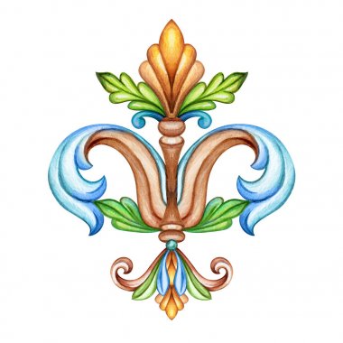 sulu boya resim, fleur de lis, acanthus, dekoratif unsur, vintage süsleme küçük resim