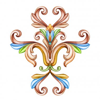 sulu boya resim, fleur de lis, acanthus, dekoratif unsur, vintage süsleme küçük resim