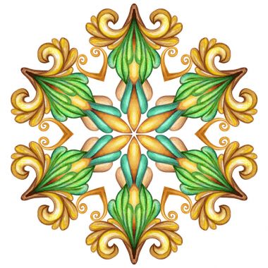 sulu boya resim, dekoratif arka plan, vintage model, ortaçağ acanthus, seramik süs, kaleydoskop, mandala