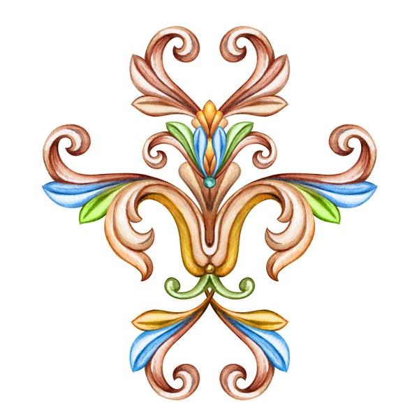 Akvarell illusztráció, fleur de lis, medveköröm, díszítő elem, vintage dísz ClipArt — Stock Fotó