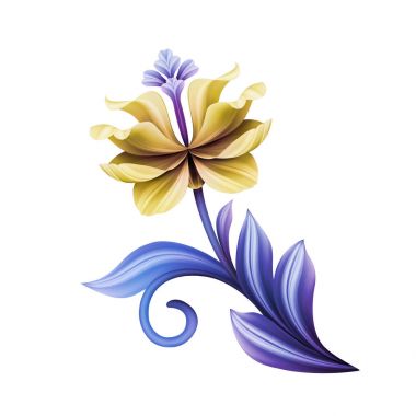 soyut çiçek, botanik illüstrasyon, dekoratif lale, gül, zambak, kıvırcık yaprağı, vintage acanthus, beyaz arka plan üzerinde izole klip sanat öğesi