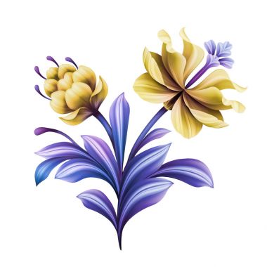 soyut çiçek, botanik illüstrasyon, dekoratif lale, gül, zambak, kıvırcık yaprağı, vintage acanthus, beyaz arka plan üzerinde izole klip sanat öğesi