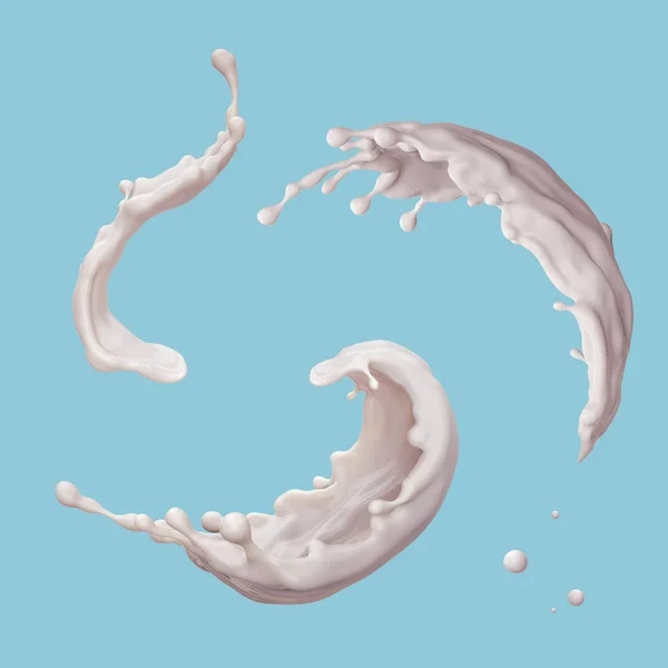 3d render, abstract white liquid, milky splashes, milk jets, yog — Stock Photo, Image