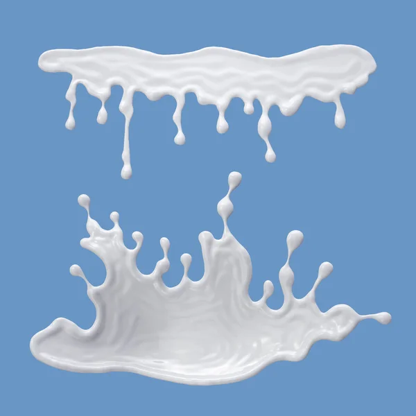 3D render melk splash, abstracte witte verf vloeibare spatten, c — Stockfoto