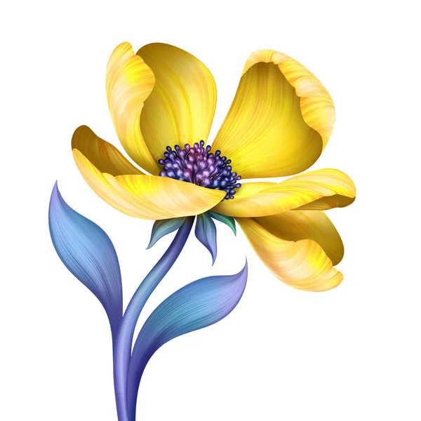 Streszczenie tropikalny kwiat, ozdobny Tulipan i liści, botanicznych ilustracji clipartów element sztuka izolowana na białym tle — Zdjęcie stockowe