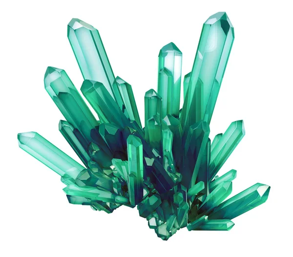 3d рендеринг, смарагдовий зелений кристал ізольований на білому тлі, дорогоцінний камінь, природний божевільний, езотеричний аксесуар — стокове фото