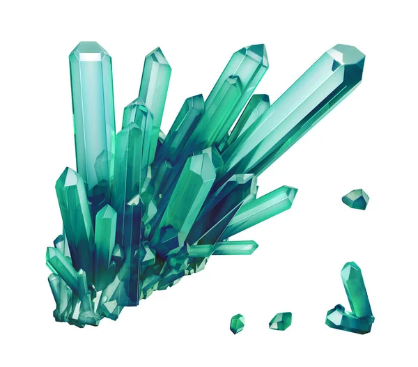 3d render, zümrüt Yeşil Kristal izole beyaz arka plan, mücevher, doğal nugget, ezoterik aksesuarları