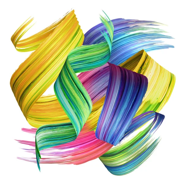 3D render, abstrakt penseldraget, färg stänk, splatter, färgglada curl, konstnärliga spiral, levande band — Stockfoto