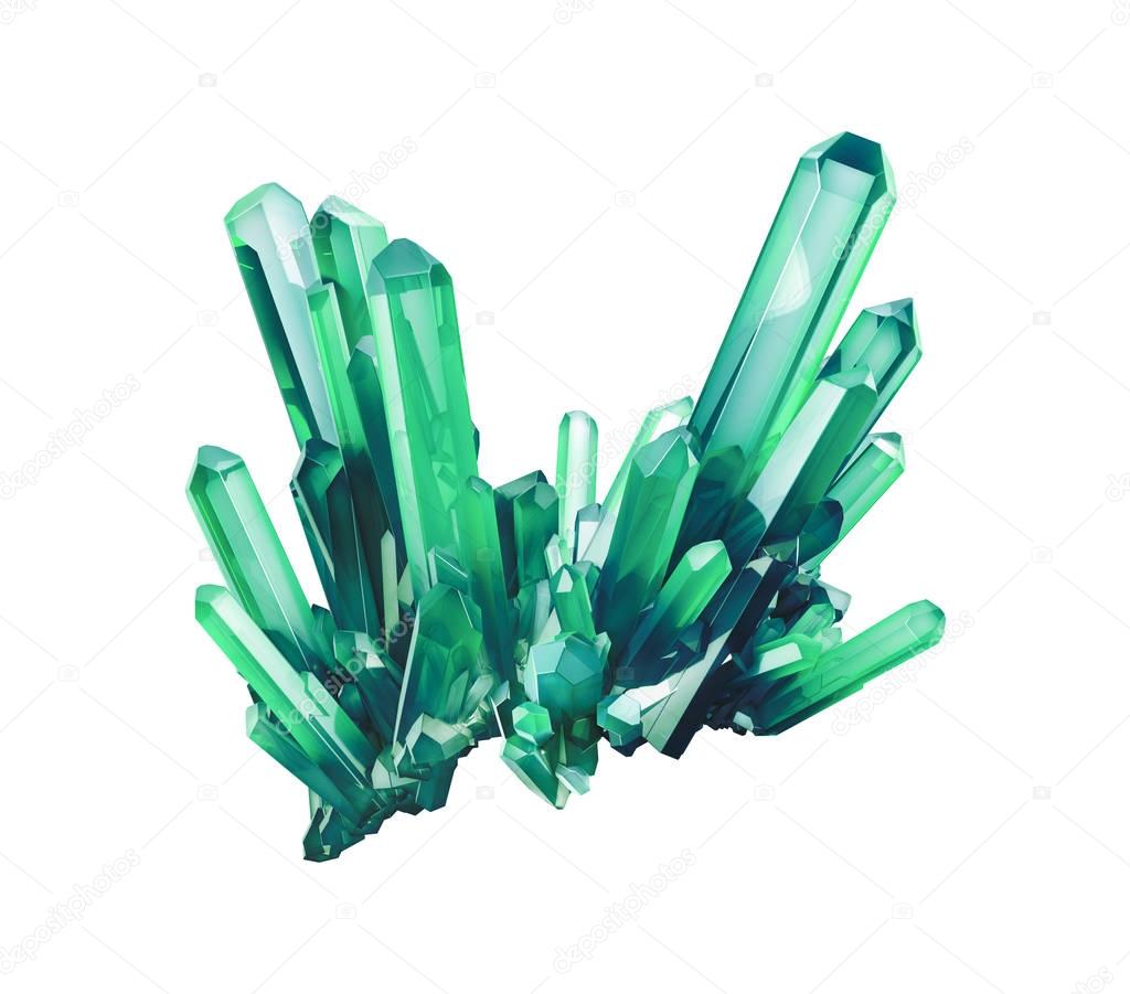 3d render, emerald green crystal isolated on white background, gem, natural nugget, esoteric accessory