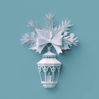 3D render, Noel arka plan, beyaz kağıt kesiği, Festival öğeleri, tatil dekorasyon, tebrik kartı