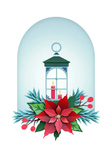 3d 렌더링, 크리스마스 랜 턴, 흰색 배경, 종이, 축제 요소에 고립 된 휴일 장식, 카드를 인사말 — 스톡 사진