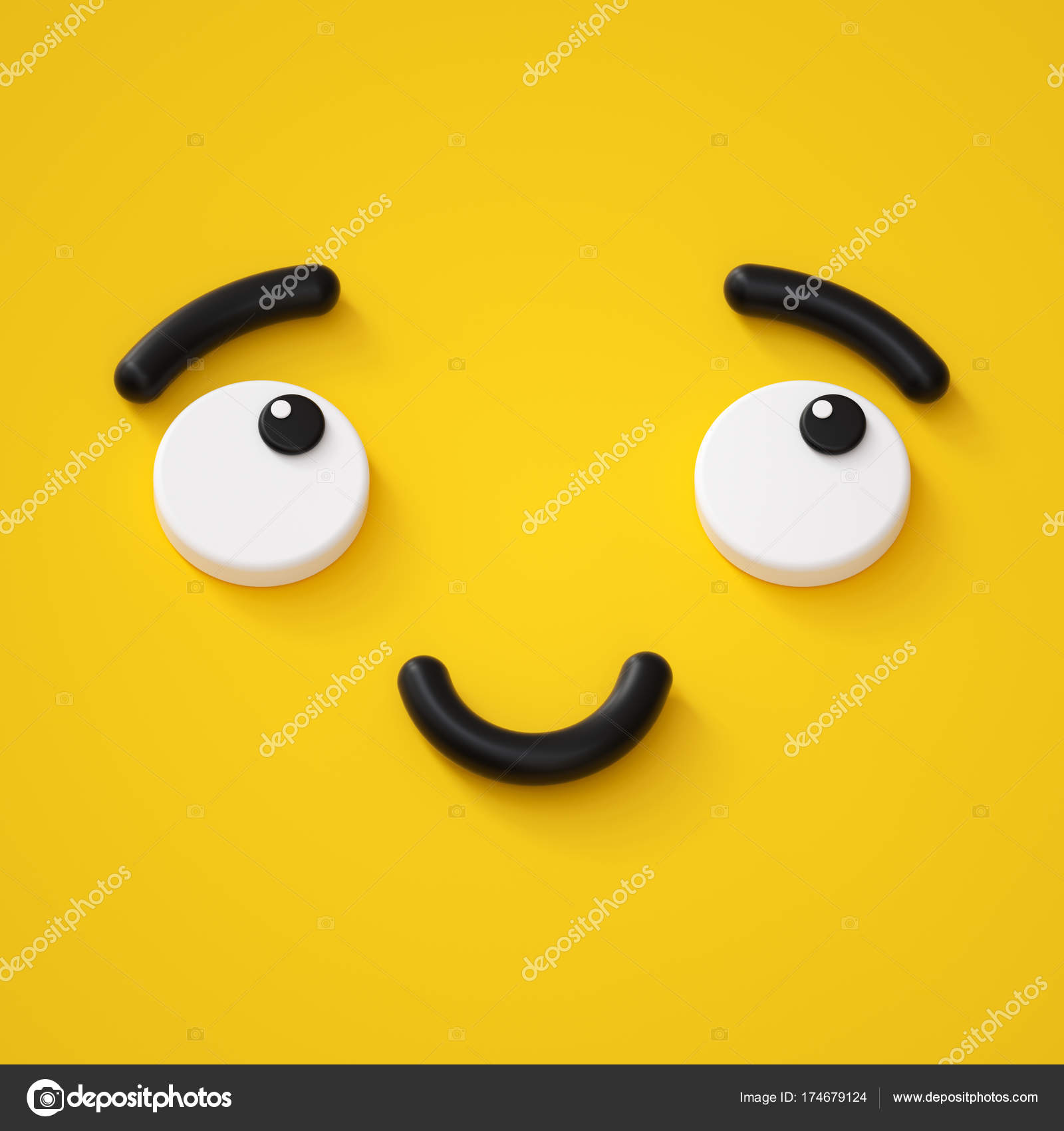 3d render, cute emotional cartoon face, shy smiley kid, adorable smile,  dreamer, emoticon, emoji Stock Photo by ©wacomka 174679124