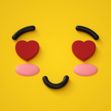 3D render, sevimli yüz, sevgi, duygu, emoji, ifade, komik canavar çok güzel gülümseme
