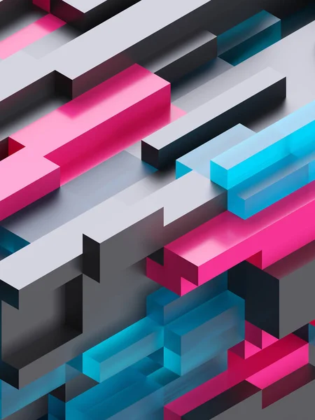 3D render digitale afbeelding, zwarte roze blauw abstracte achtergrond, voxel patroon — Stockfoto