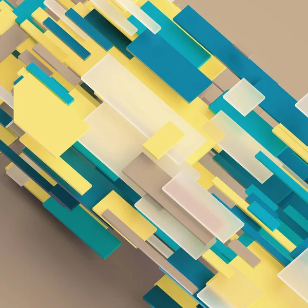 Rendering 3d, illustrazione digitale, sfondo geometrico astratto, pannelli gialli e blu, strati piatti, strisce, motivo — Foto Stock