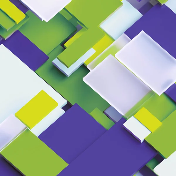 3D render, digitale afbeelding, abstracte geometrische achtergrond, groen en violet panelen, plat lagen, patroon — Stockfoto