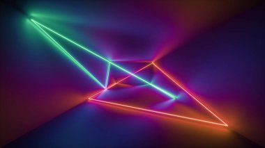 3D render, parlak çizgiler, neon ışıkları, psychedelic arka plan, ultraviyole, gökkuşağı canlı renkler, lazer gösterisi soyut.