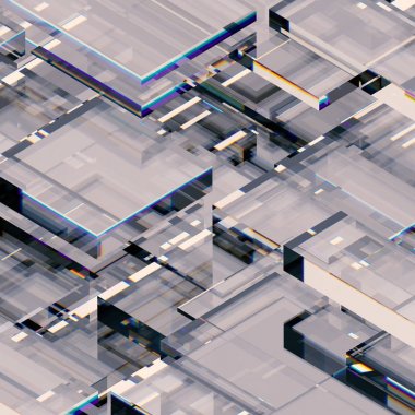 3D render, soyut geometrik arka plan, kristal cam blok, yansıma