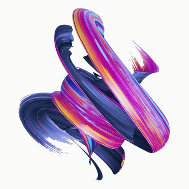 3D render, soyut bükülmüş fırça darbesi, boya sıçramak, sıçramak, renkli sarmal, sanatsal pembe mavi smear, hiyeroglif, üzerinde beyaz izole