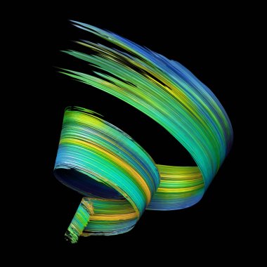 3D render, soyut sanat sarmal fırça darbesi, sarı mavi yeşil boya smear, sıçrama, renkli curl, spektrum paleti, sıçramak, curvy şerit